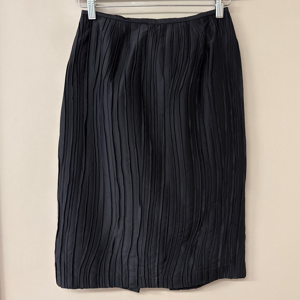 Lafayette 148 Womens Crinkle Pleated Midi Pencil Skirt Size 4 Black Back Vent